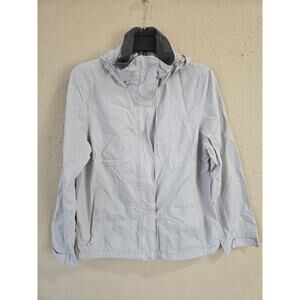 LL Bean Womens Windbreaker Jacket, White Long Sleeve, Hooded, Full Zip, Medium